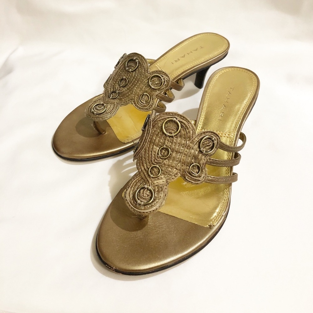 Tahari Gold Paradise Open Toe Sandals Size 6